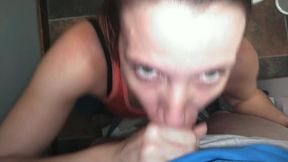On her knees skeez  Sneaky blowjob and Cums in her throat  Giving head to Fred!