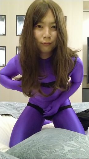 Japanese cd masturbate with purple body suit   Clip 1