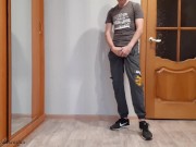 Russian chav lad jerks off big cock in Nike sneakers