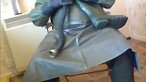 Rubber-Clad Wank: Green Gasmask, Waders, and Apron