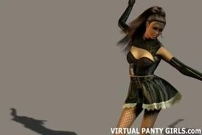 3d virtual French maid teasing in lingerie