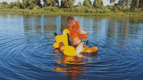 Alla swims astride an inflatable puppy and fucks her hotly getting an orgasm!!!