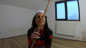 nympho maid masturbates with broom & mop while cleaning an abandoned house