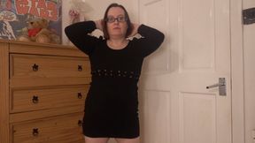 wife Striptease in Black Woollen minidress