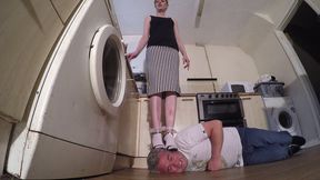 Stepping On His Head In Frilly Socks & Sexy Shoes FLOOR CAM