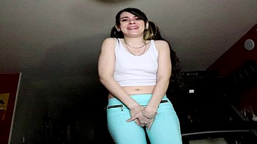 New wetter Ziva Fey pissing tight pants 1st time