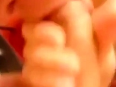 Blowing and stroking his friend and he cums in  mouth