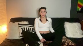 cute brunette braids fully clothed vibrator orgasm