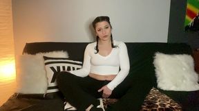 cute brunette braids fully clothed vibrator orgasm