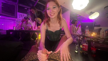18 Year Old Ginger Stuns Everyone with Public Blowjob at Game Night