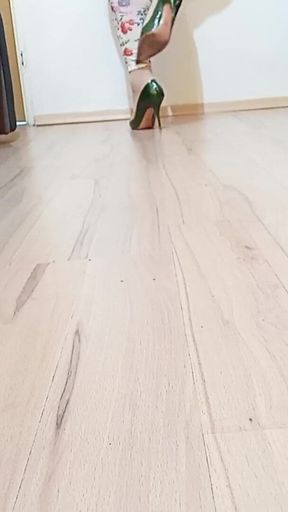 Crossdresser Walks in Sexy Snake Leather Pointed Toe Casadei High Heels Pumps