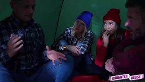 Horny stepdad keep Marilyn Johnson and Dorian Del Isla warm in the tent