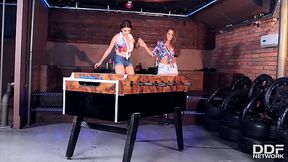 Titty Twins in Booty Shorts Go Lesbian