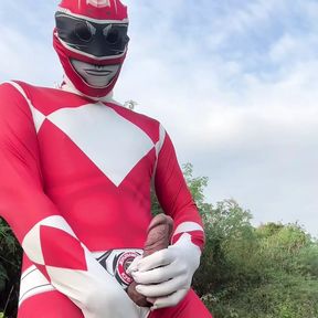 Power Ranger wanking outdoor.