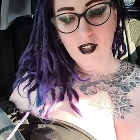 Flashing on the road with big tits