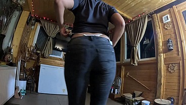 Face-fucking and cum play while wearing tight jeans 284