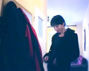 Skinny German slut stuffs herself with big dildo