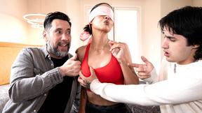 ”Stepson & step daddy Double penetration mature stepmommy after a blindfolded massage”