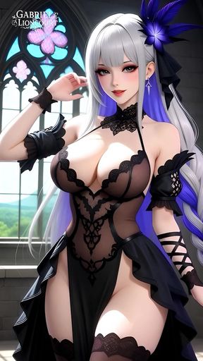 Hentai gothic girls with dyed hair showing off their big tits