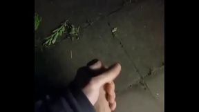 Cumshot outside at night