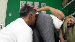 Sweaty Bottom Worship - Miss Jessica Wood makes her boyfriend kiss, lick and sniff her bottom with Sweat Fetish