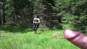 sperm explosion! mega facial while jogging in the woods!