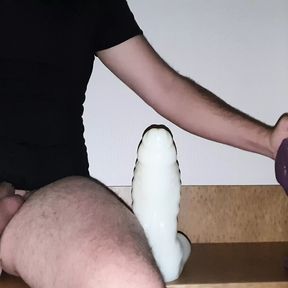 xTreme vacation with XL &amp; L Flint and XL Apollo from Bad Dragon, balls deep riding in hotel room