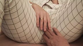 I touch my wife's pussy while playing with her phone