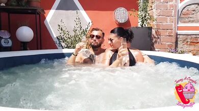 After the anal in the pool, milf drinks sperm from the glass (1st part)