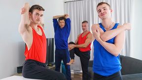 TwinkTrade -Mature Dudes Get Horny While Warming Up For Workout And Swap Their Twinks For A Hot Fuck