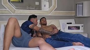 Young 18+ guy catches gifted friend jerking off and helps with blowjob