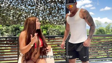 Curvy Mexican boss can't resist her pool guy's big black cock at her husband's house!