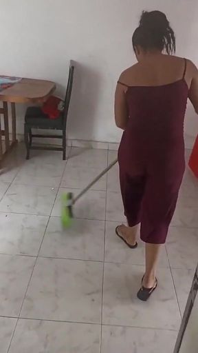 Keilimar Cleans the House While Her Bored Boyfriend Tries to Convince Her to Suck His Cock but in the End Something Crazy Happen