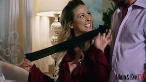 Cherie Deville sucks him off on all fours in bed