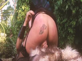 Sex Garden Scene 3 Blonde with a Big Ass in Lingerie Enjoys Two Cocks in a Threesome and a Facial