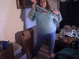 big beautiful woman redhead dancing web camera show in blue outfit