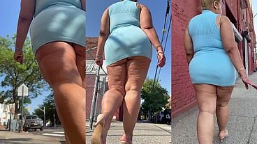 Puerto Rican Boricua Woman - Mini Skirt - High Heels Stilettos- Walking Slow Motion-Thick Legs-Ass Worship-Fat Ass