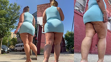 Puerto Rican Boricua Woman - Mini Skirt - High Heels Stilettos- Walking Slow Motion-Thick Legs-Ass Worship-Fat Ass