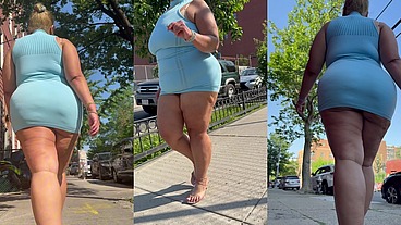 Puerto Rican Boricua Woman - Mini Skirt - High Heels Stilettos- Walking Slow Motion-Thick Legs-Ass Worship-Fat Ass