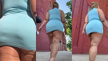 Puerto Rican Boricua Woman - Mini Skirt - High Heels Stilettos- Walking Slow Motion-Thick Legs-Ass Worship-Fat Ass