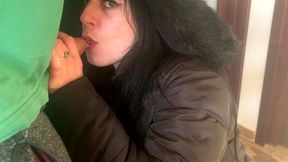 Very horny hottie brunette fucks with her husband friend at home