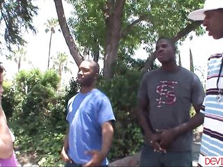 This babe got the wrong neighborhood then team-fucked by ebony chaps