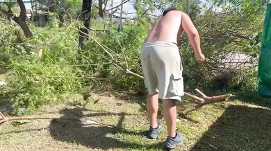 Gardener squeezed my pussy but husband caught us jerking off outside