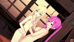 Pink-haired cutie gets finger-fucked and scissor-slammed