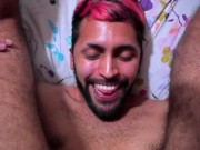 Jerking my big uncut cock until I cum directly in my mouth. My own cum tasted so good - Camilo Brown