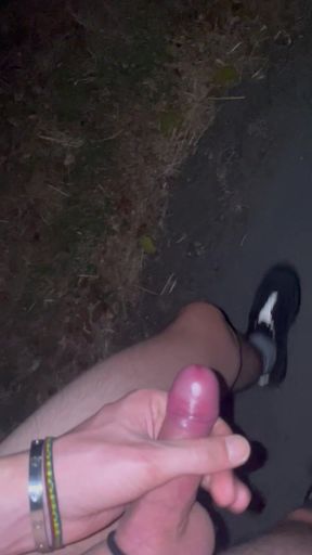 Big cumshot on the forest path