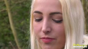 Wild lesbian party with natural boobs & stiff nipples starts in the woods