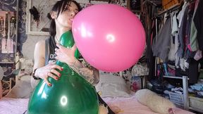 Balloon B2P on my bed. I blow up, pop, and lick giant balloons - Mishel Looner balloons