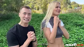 Long-Legged Blonde Zlata Shine gives a sloppy fellatio to her lucky pickup