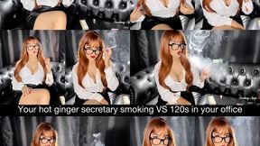 Your hot ginger secretary smokes a virginia slims 120s in your office while seducing you into giving her a raise!